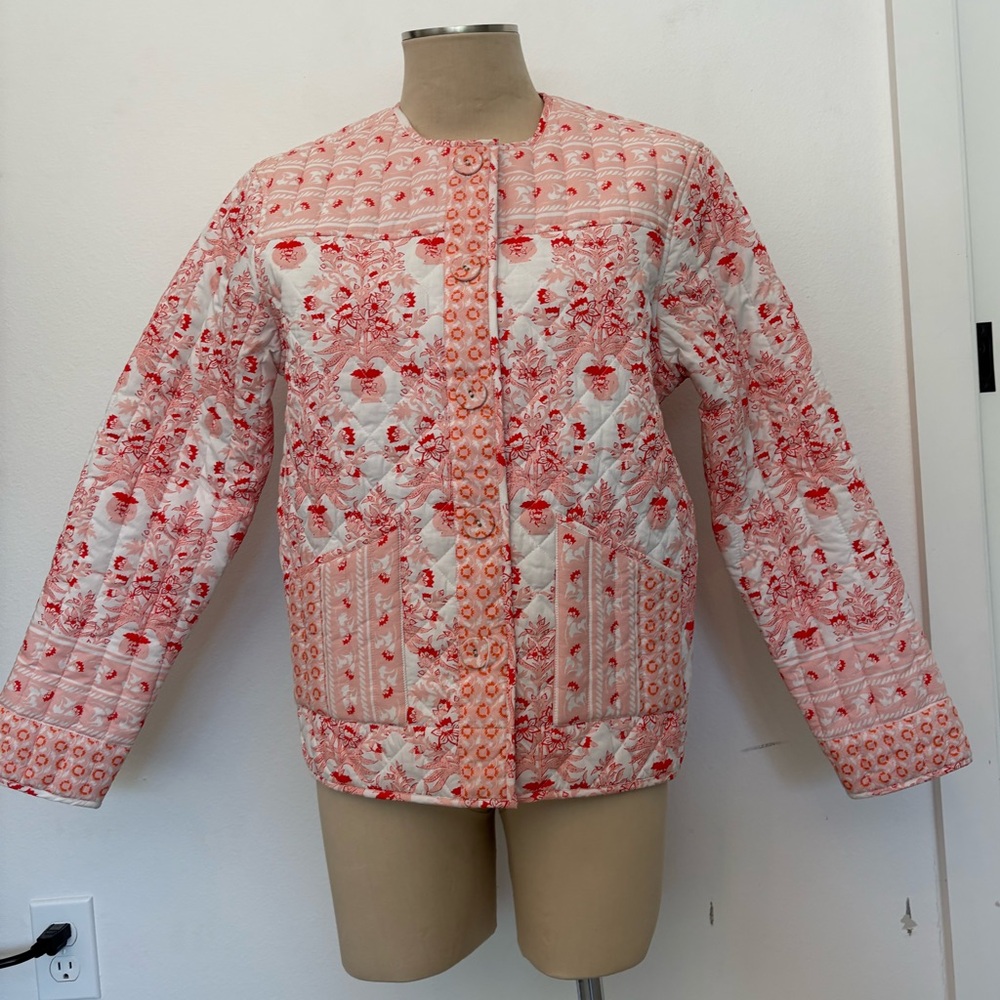 Roller Rabbit Pink and Red Floral Quilted Jacket